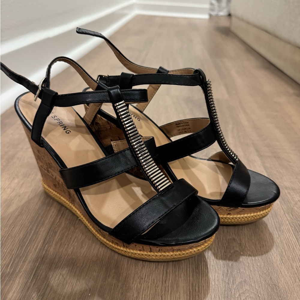 Call it Spring Black Wedge Sandals